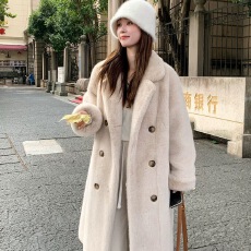 批发冬季环保皮草仿水<b class='q'>貂绒</b>长款宽松加厚加棉保暖西服领毛毛外套<b class='q'>大衣</b>女