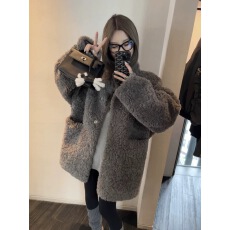 批发2024<b class='q'>秋</b>冬季慵懒感皮草中长款立领加棉加厚羊羔毛绒环保毛毛外套女