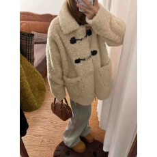 批发2025新款<b class='q'>冬</b>季米驼色加棉加厚仿皮草女甜美加厚显瘦羊羔绒外套