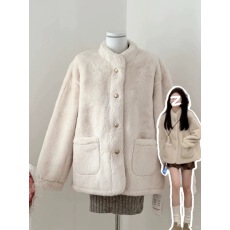 批发立领小香风仿水貂毛绒<b class='q'>冬</b>季环保皮草女2025新款高级感上衣兔毛外套