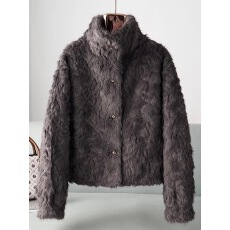 批发2025新款立领环保小湖羊女短款小个子仿皮草外套毛毛上衣女