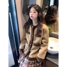 批发小香风仿羊羔毛保暖短款外套女<b class='q'>秋</b>冬2024新款韩版宽松气质上衣加厚
