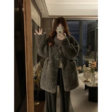 批发2024<b class='q'>秋</b>冬季慵懒感皮草中长款立领加棉加厚羊羔毛绒环保毛毛外套女