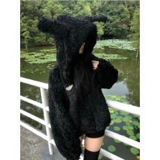 批发2025新款兔耳朵仿羊羔毛外套女<b class='q'>短款</b>修身显瘦环保毛棉服上衣学院风