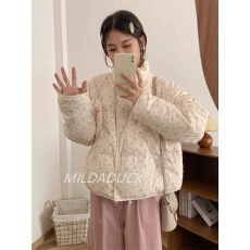 批发2025年碎花<b class='q'>羽绒服</b>女短款冬季新款甜美小个子立领奶呼呼加厚面包服