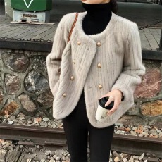 批发外套女2023冬季新款显瘦小香风<b class='q'>短款</b>大衣宽松皮毛一体加厚仿水貂绒