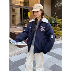 批发美式复古翻领外套女秋季2025新款潮牌设计感宽松情侣休闲<b class='q'>夹克</b>上衣