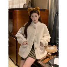 批发立领小香风仿水貂毛绒冬季环保<b class='q'>皮草</b>女2025新款高级感上衣兔毛外套