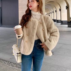 批发外套女2023冬季新款显瘦小香风<b class='q'>短款</b>大衣宽松皮毛一体加厚仿水貂绒