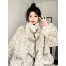 批发高级感超好看羊毛羔外套女冬2024新款皮草中长款宽松夹棉加厚棉服