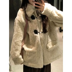 批发韩系翻领甜美百搭温柔奶fufu羊羔毛外套女加棉毛绒绒大衣<b class='q'>秋</b>冬加厚