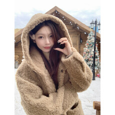 批发韩系环保羊羔毛连帽斗篷中长款皮草大衣女<b class='q'>秋</b>冬季加厚宽松毛毛外套