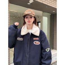 批发美式复古翻领外套女秋季2025新款潮牌设计感宽松情侣休闲<b class='q'>夹克</b>上衣