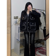 批发秋冬长袖V领小香风流苏<b class='q'>外套</b>秋季新款水<b class='q'>貂绒</b>宽松针织毛衣开衫女