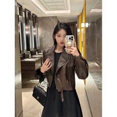 批发欧货翻领短款pu皮外套女2023秋冬新款高级感机车炸街小个子皮夹克