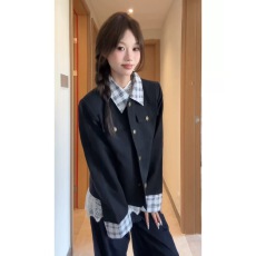 批发独特漂亮的初秋外套女2025新款春秋小个子<b class='q'>休闲</b>翻领格纹拼接<b class='q'>夹克</b>潮