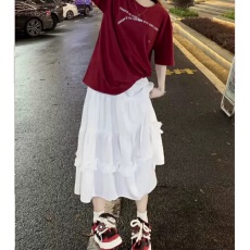 批发白色荷叶边<b class='q'>半身裙</b>女春夏秋2024新款高腰显瘦中长a<b class='q'>字</b>芭蕾风蛋糕<b class='q'>裙</b>