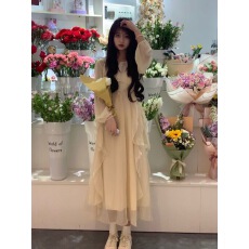 批发裙子新款法式初恋桔梗仙女裙ins超仙显瘦吊带<b class='q'>长袖</b>连衣裙两件套