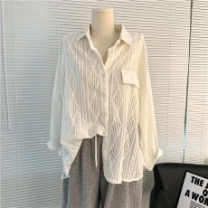 批发法式白色镂空防晒衬衫外套女<b class='q'>夏季</b>薄款上衣外搭开衫高级感休闲衬衣
