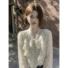 批发荷叶边<b class='q'>波点</b><b class='q'>衬衫</b>女2026春秋夏季T恤女秋夏季韩系蝴蝶结高级感上衣