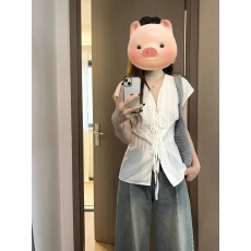 批发法式白色翻领短袖<b class='q'>衬衫女</b>夏季设计感小众气质名媛文艺风绑带衬衣潮