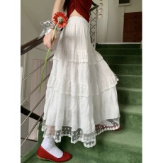 批发肌理感蕾丝花边拼接蛋糕高腰半身裙女春季2026新款A字显瘦<b class='q'>长</b><b class='q'>裙子</b>