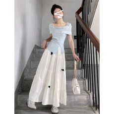 批发法式蓝色长袖连衣裙子女春装2025超火新款小个子香风气质长裙套装