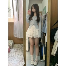 批发两件套装<b class='q'>夏</b>新款甜美设计感拼接长袖T恤高腰显瘦蛋糕半身裙ins