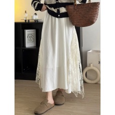 批发白色<b class='q'>蕾丝</b>半身裙春夏女大码胖mm显瘦设计感拼接a字长裙伯克利半裙