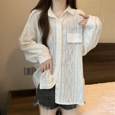 批发法式白色镂空防晒衬衫外套<b class='q'>女</b>夏季薄款上衣外搭<b class='q'>开衫</b>高级感休闲衬衣