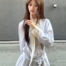 批发韩系学院风<b class='q'>条纹</b><b class='q'>衬衫</b>连衣裙子女夏季2025新款miu系收腰小个子短裙