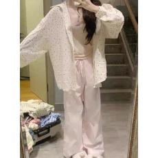 韩系穿搭白色波点防晒衬衫女夏季设计感开叉衬衣松弛慵懒外套上衣
