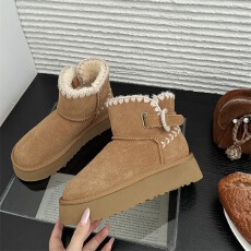 批发2025冬季新款韩版皮毛一体加绒加厚雪地靴女外穿休闲保暖厚底棉鞋