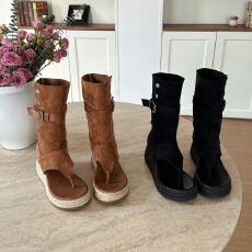 凉靴女坡跟百搭2026新款春夏时尚小个子厚底增高气质中筒复古凉靴