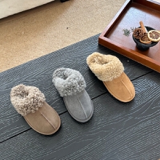 羊皮毛一体卷羊毛拖鞋保暖羊毛包头拖反绒牛皮真毛女厚底增高时尚