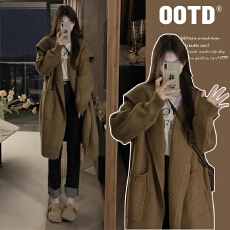 批发现获  秋冬加厚孕妇毛衣外套中长款宽松孕妇针织开衫大衣