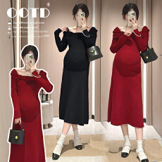 批发实拍 现获  <b class='q'>秋</b>冬新款性感花朵针织宽松孕妇连衣裙一字肩孕妇裙