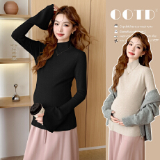 实拍 现获  秋冬新款设计感喇叭袖宽松针织加厚孕妇打底衫上衣