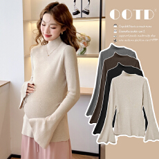 批发实拍 现获 秋冬新款斜肩喇叭袖宽松针织孕妇打底衫加厚上衣内搭