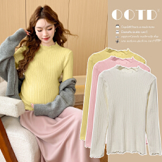 批发实拍 现现  秋冬新款坑条加厚宽松针织孕妇打底衫长袖孕妇内搭