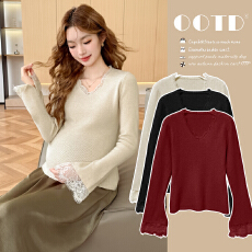 批发实拍 现  秋冬新款设计感加厚针织孕妇打底衫长袖内搭