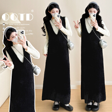 批发实拍  现  秋冬新款加厚毛毛长款背心<b class='q'>孕妇</b><b class='q'>连衣裙</b>长袖<b class='q'>孕妇</b><b class='q'>两件套装</b>