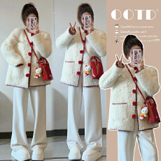 批发新品 有货 秋<b class='q'>冬</b>新款加厚外套保暖加绒阔腿裤子休闲孕妇两件套装