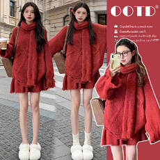 批发新品 有货 <b class='q'>秋</b>冬圣诞过年喜庆宽松针织上衣半身裙休闲孕妇三件套装