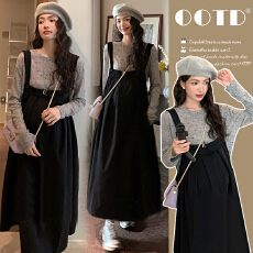 批发春装新款波点打底衫宽松背带裙<b class='q'>连衣裙</b>子孕妇两件套装