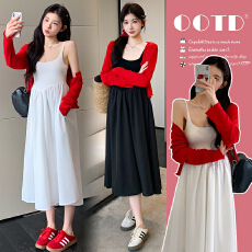 批发实拍 早春中长款孕妇<b class='q'>连衣裙</b>开衫休闲孕妇两件套装春装