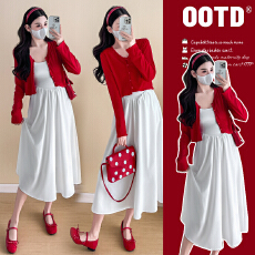 批发实拍  春装新款中长款孕妇<b class='q'>连衣裙</b>小开衫宽松孕妇两件套装