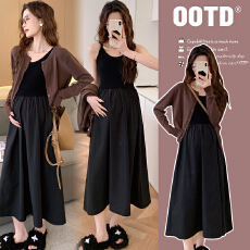 批发实拍 春装新款中长款孕妇<b class='q'>连衣裙</b>宽松外套休闲孕妇两件套装