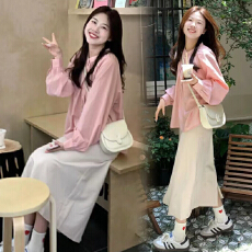 批发春装新款茶系长袖孕妇衬衫上衣宽松半身裙子<b class='q'>休闲</b>孕妇套装