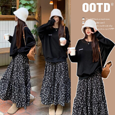 批发孕妇装春装新款孕妇卫衣宽松抽绳碎花半身裙子<b class='q'>休闲</b>孕妇套装